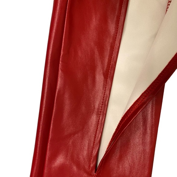 Red Leather Split Hem Pants - Picture 4 of 9